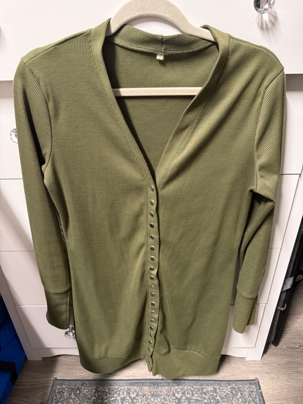 Olive Green Ribbed Button-Up Cardigan